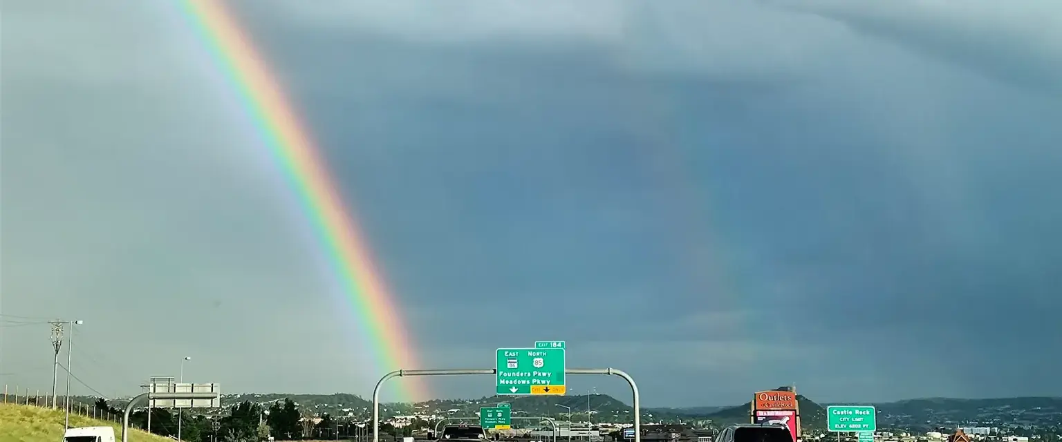 Photo: a double rainbow over I-25 at Founders Parkway in Castle Rock